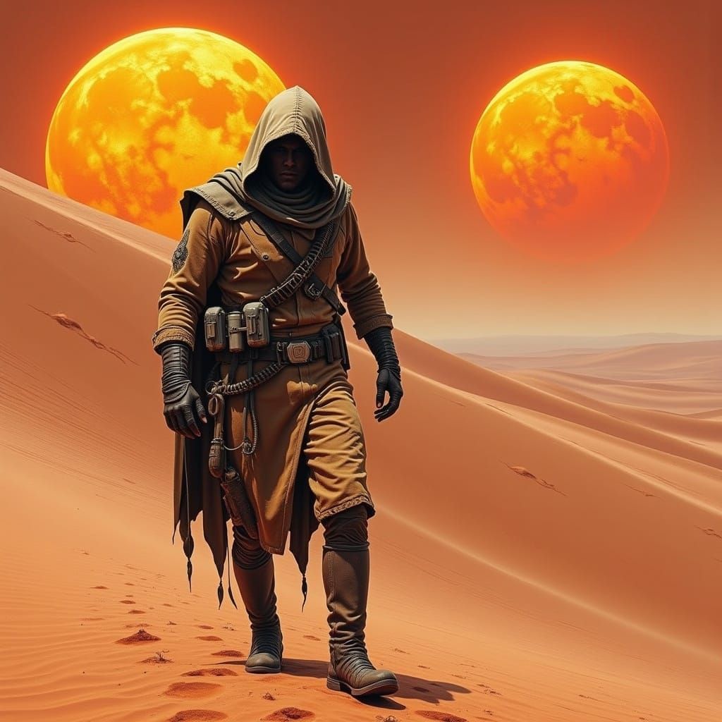Fremen Warrior Ascends the Desert Dune
