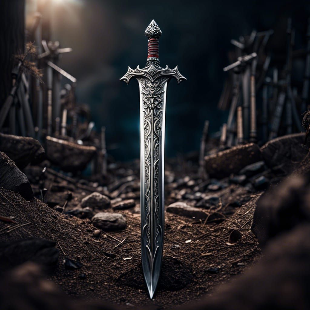 Legendary Sword in Ground: Hyperrealistic Detail