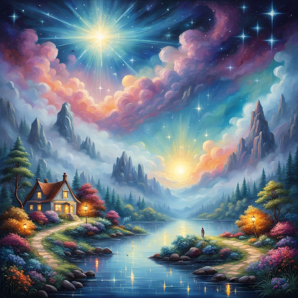 Ethereal Fantasy Landscape as Impasto Painting