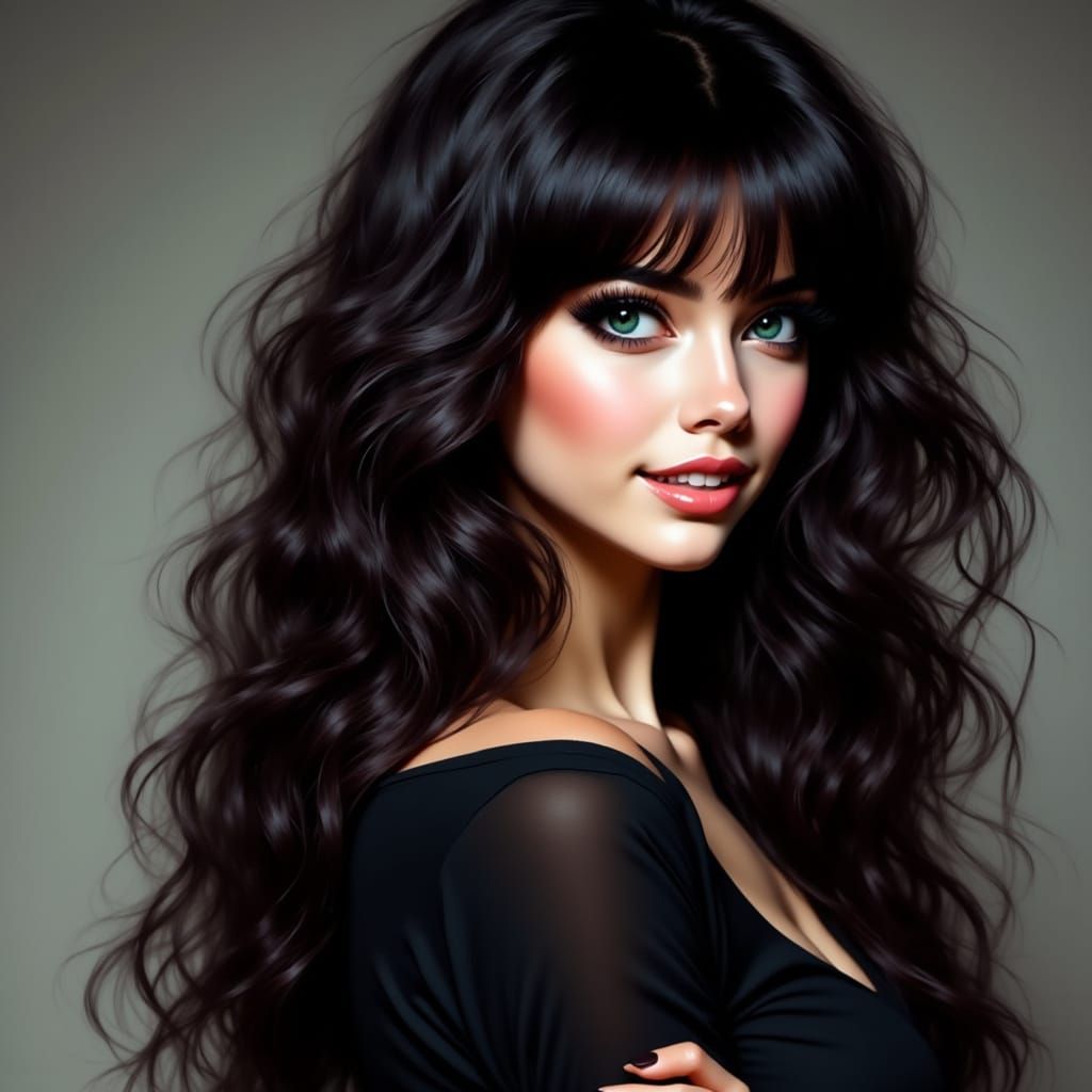 British Woman in Black Latex Top, Luminous Green Eyes