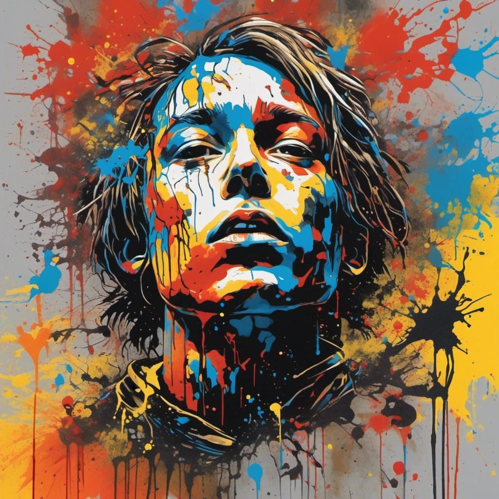 Boy Gazing at Birds in Splatter Graffiti Style