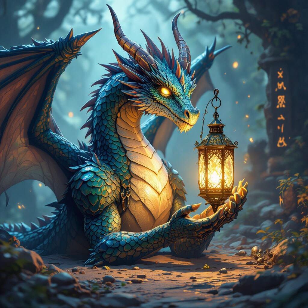 Majestic Iridescent Dragon in a Mystical Cave