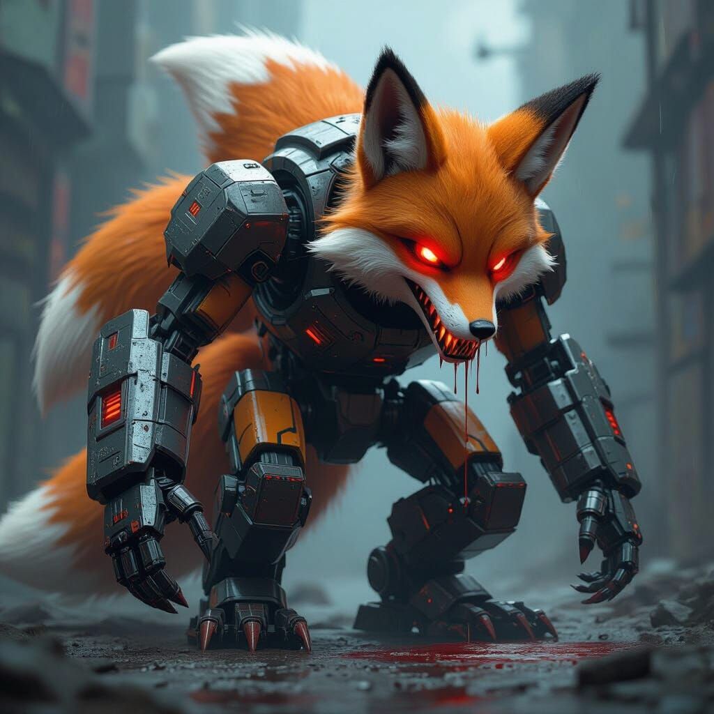 Mechanized Fox in Cyberpunk Style