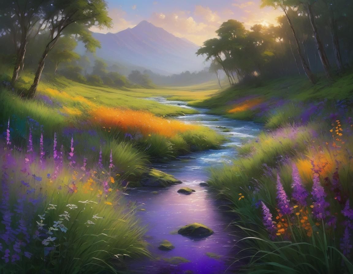 Lush Green Meadow Panorama in Hyperrealistic Style