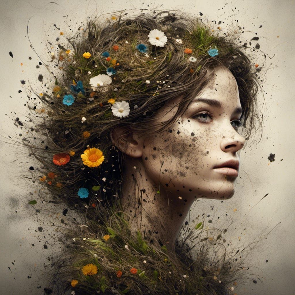 Dreadpunk Brunette in Zentangle Cityscape