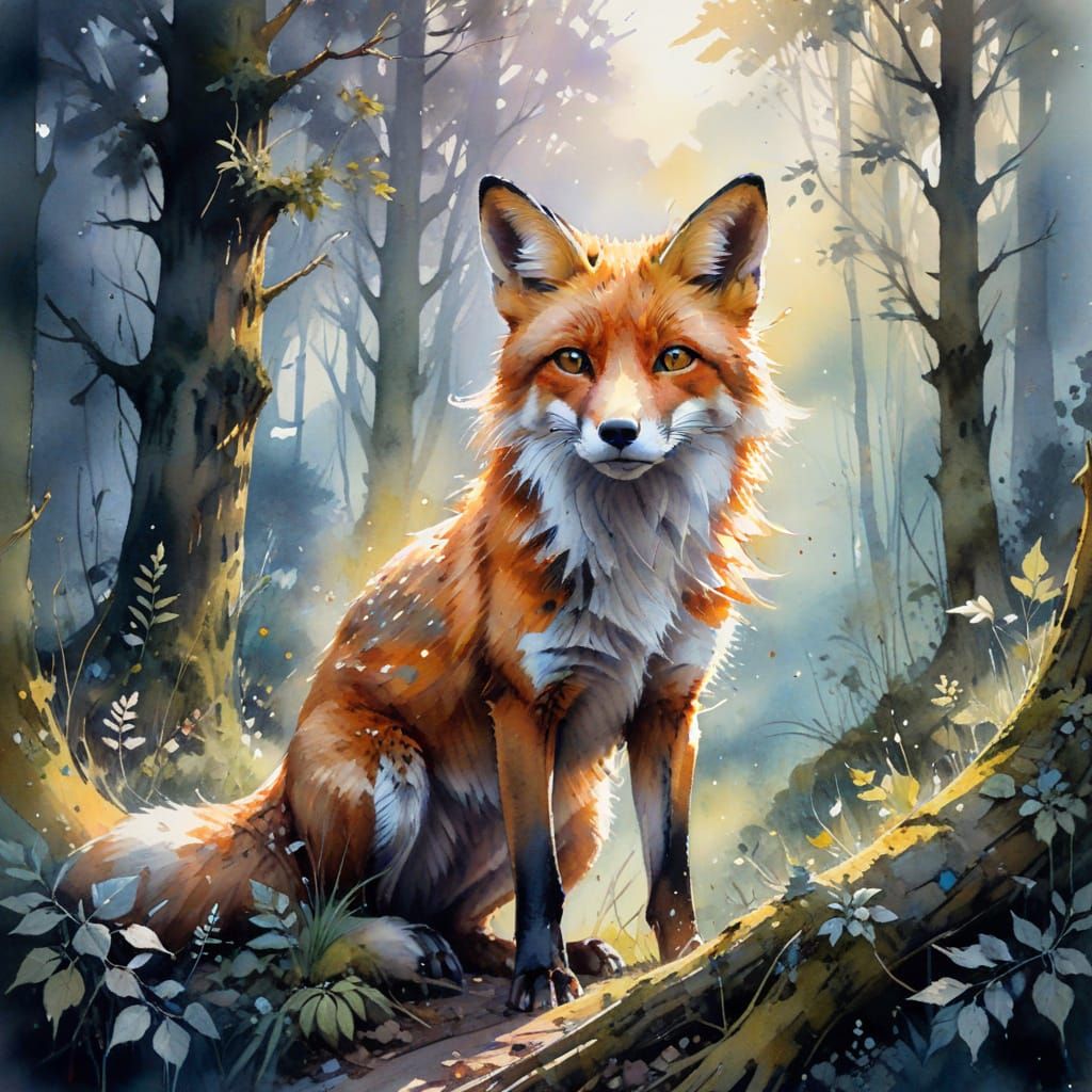 Gleaming Fox in Ancient Forest at Dusk