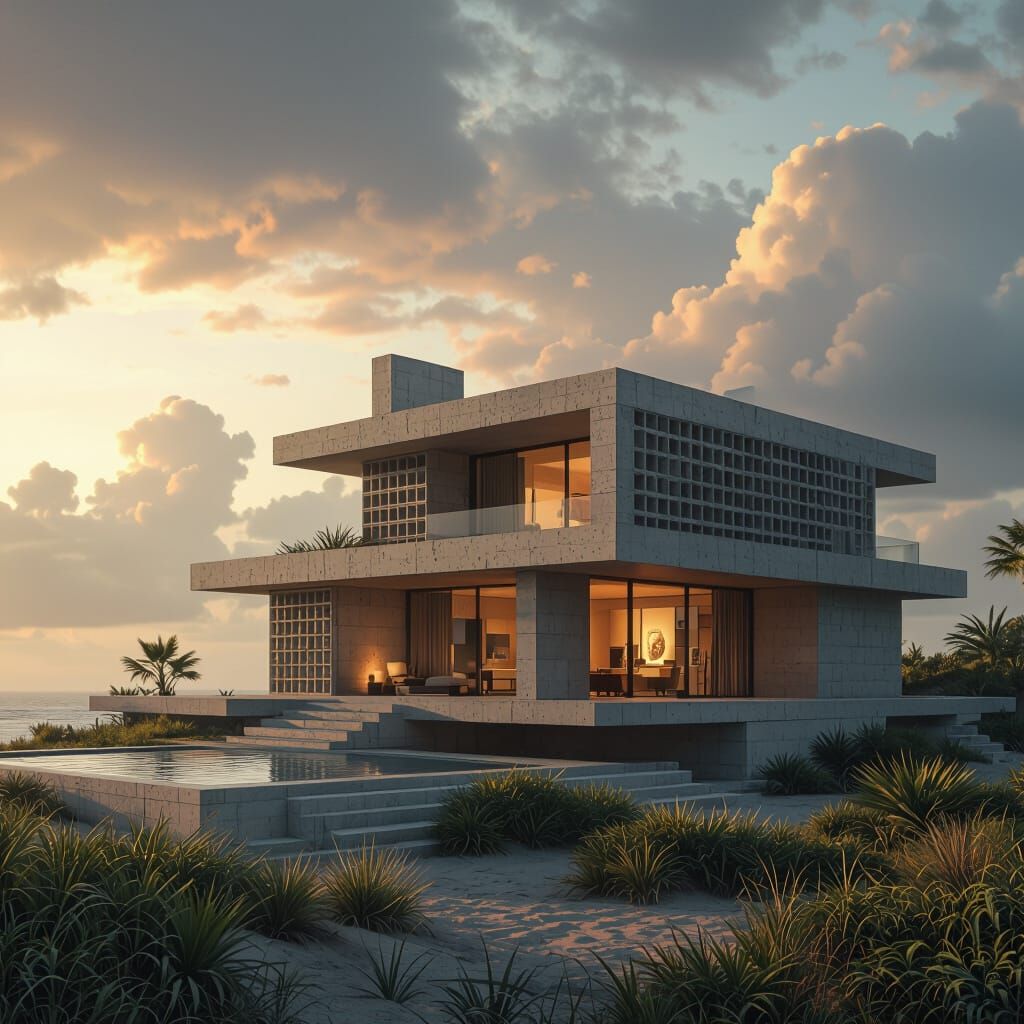 House Elevation with Breeze Blocks in Digital Matte Painting