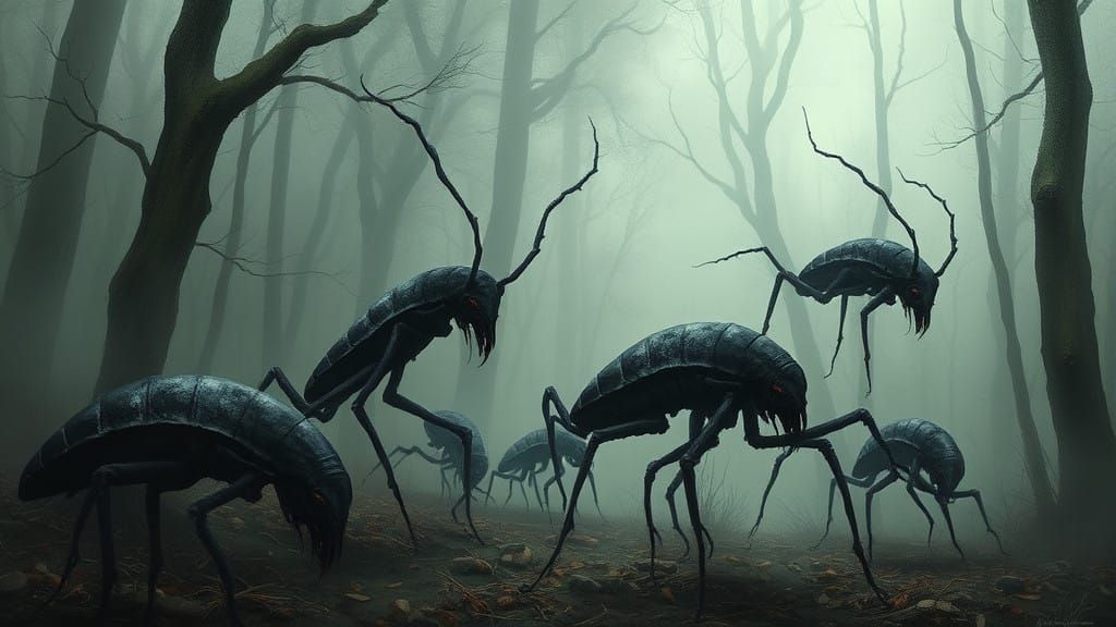 Mysterious Horrors Unveiled in Dark Forest Painting