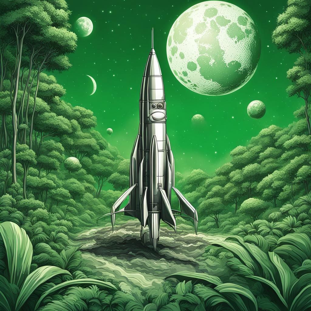 Retro Rocketship Crash on a Jungle Moon