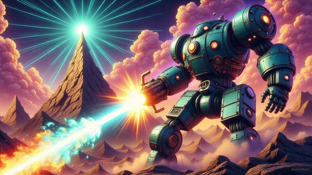 Energy beam destroys mountain