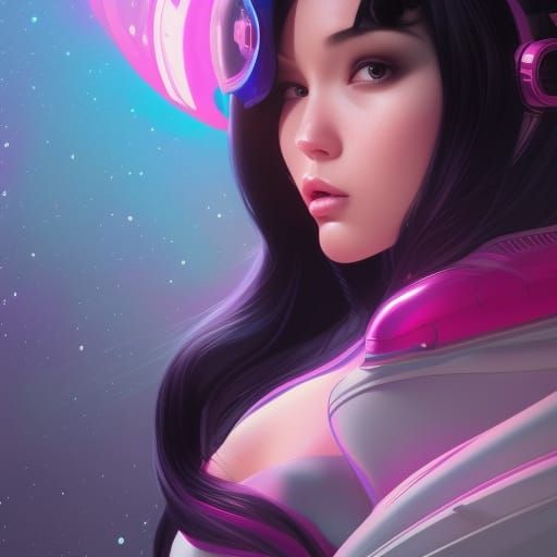 Kawaii Space Girl Portrait with Ray Gun