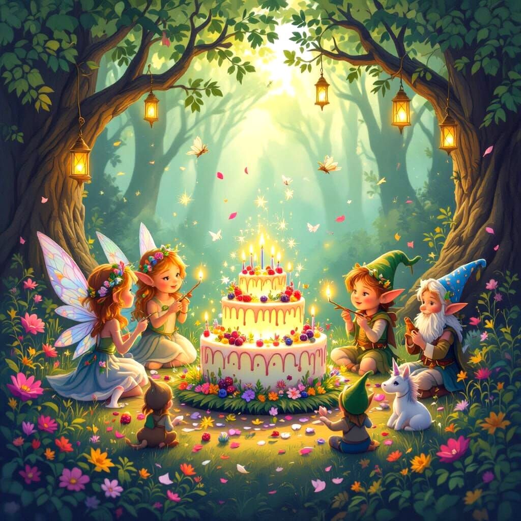 Magical Forest Birthday Celebration with Fairies and Dragons