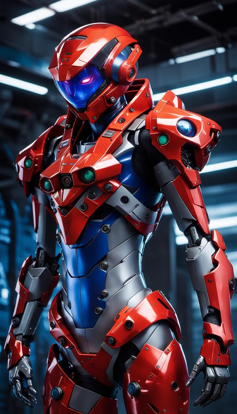 Cyberpunk Asuka in Futuristic Space Suit with Evangelion Uni...