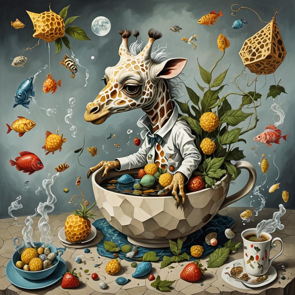 Honeycomb Giraffe Surrealism Inspired by Dali and Picasso