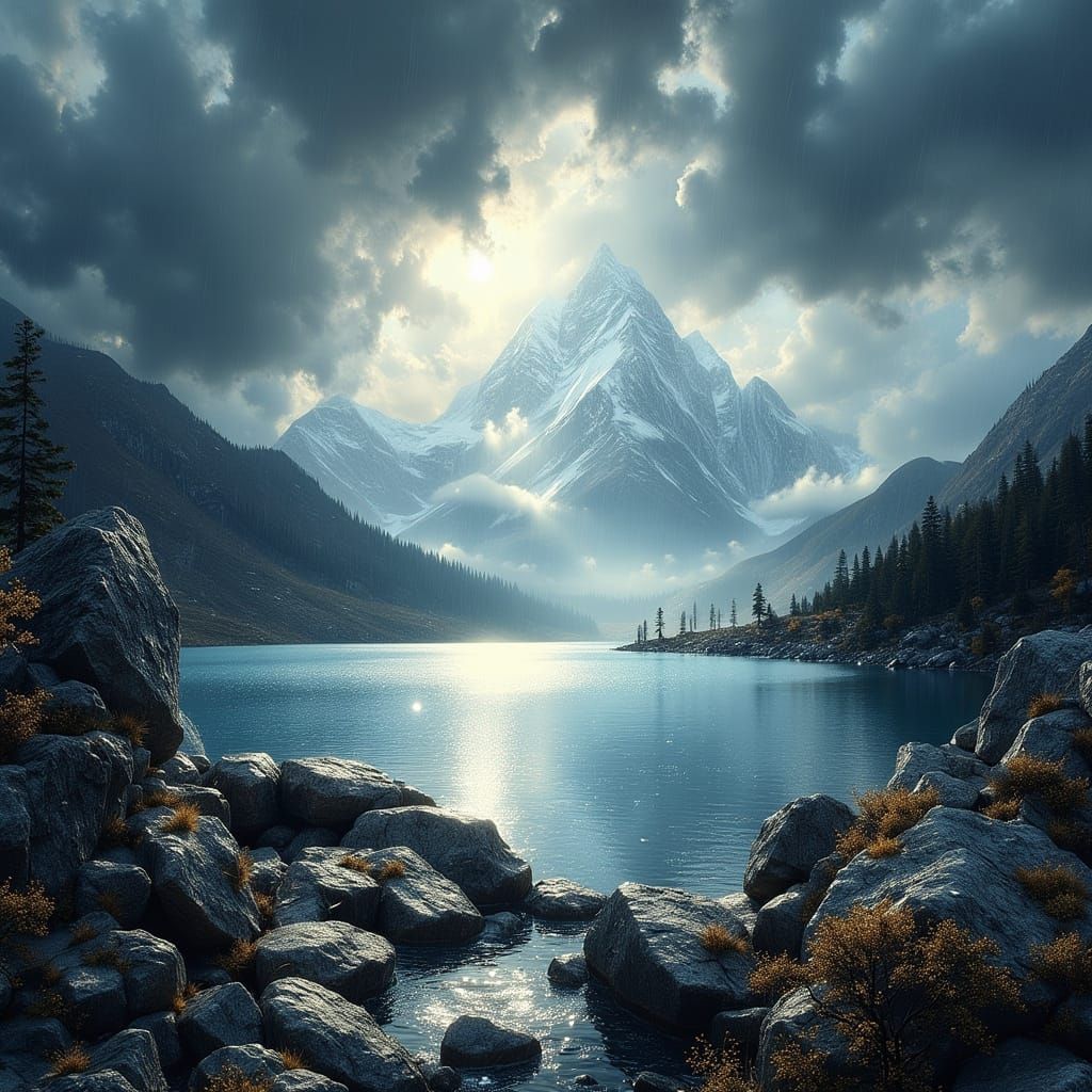 Stormy Sky Over Mount Everest Lake