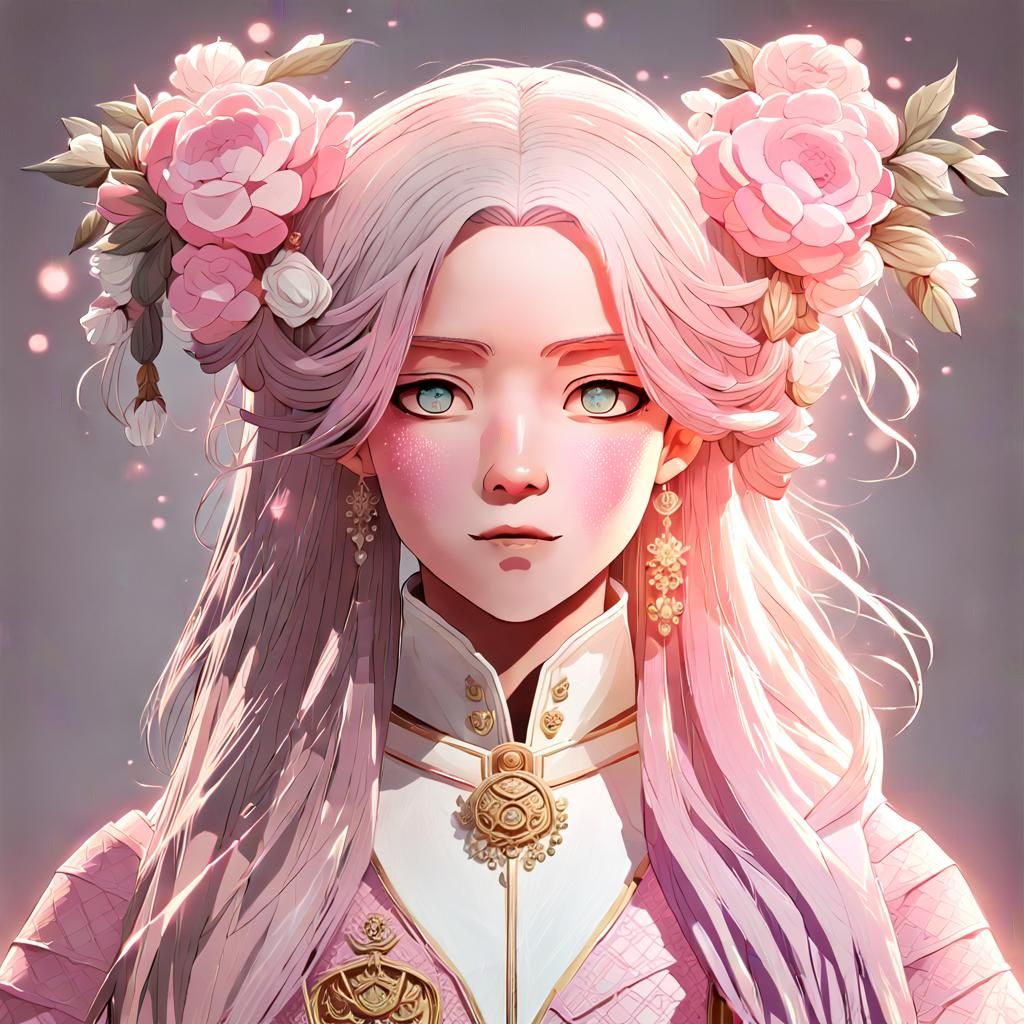 Gorgeous Anime Woman with Pink and White Hair