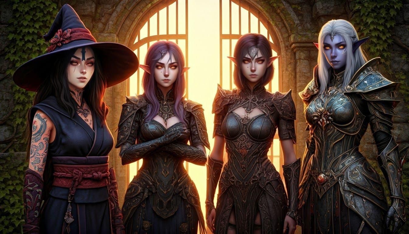 Dungeons and Dragons Adventurers Pose at Ruined Gate in Anim...