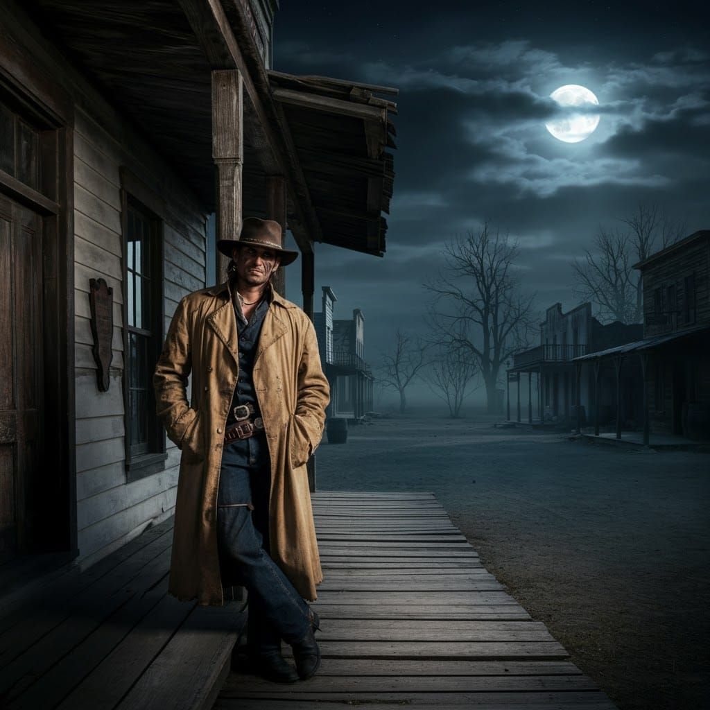 Menacing Swashbuckler in Old West Frontier Town