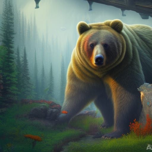 Detailed Matte Painting of a Fantastical Bear