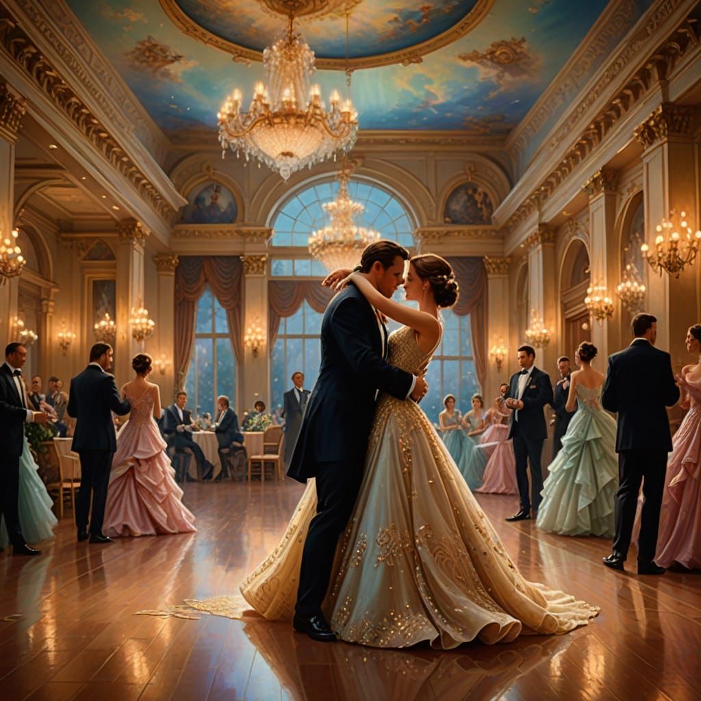 Ballroom Waltz in Whimsical Oil Painting Style