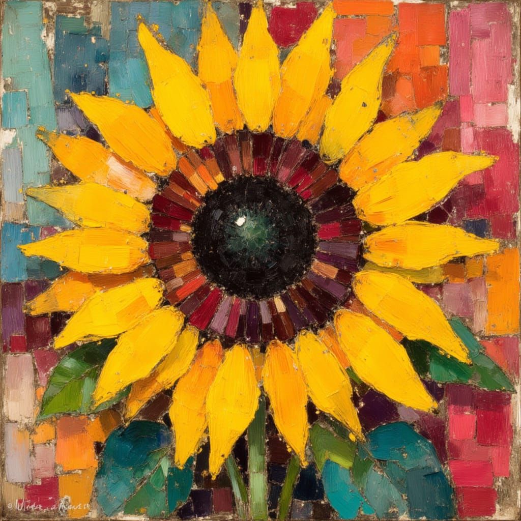 Sunflower in Earth and Pastel Geo Nouveau Style