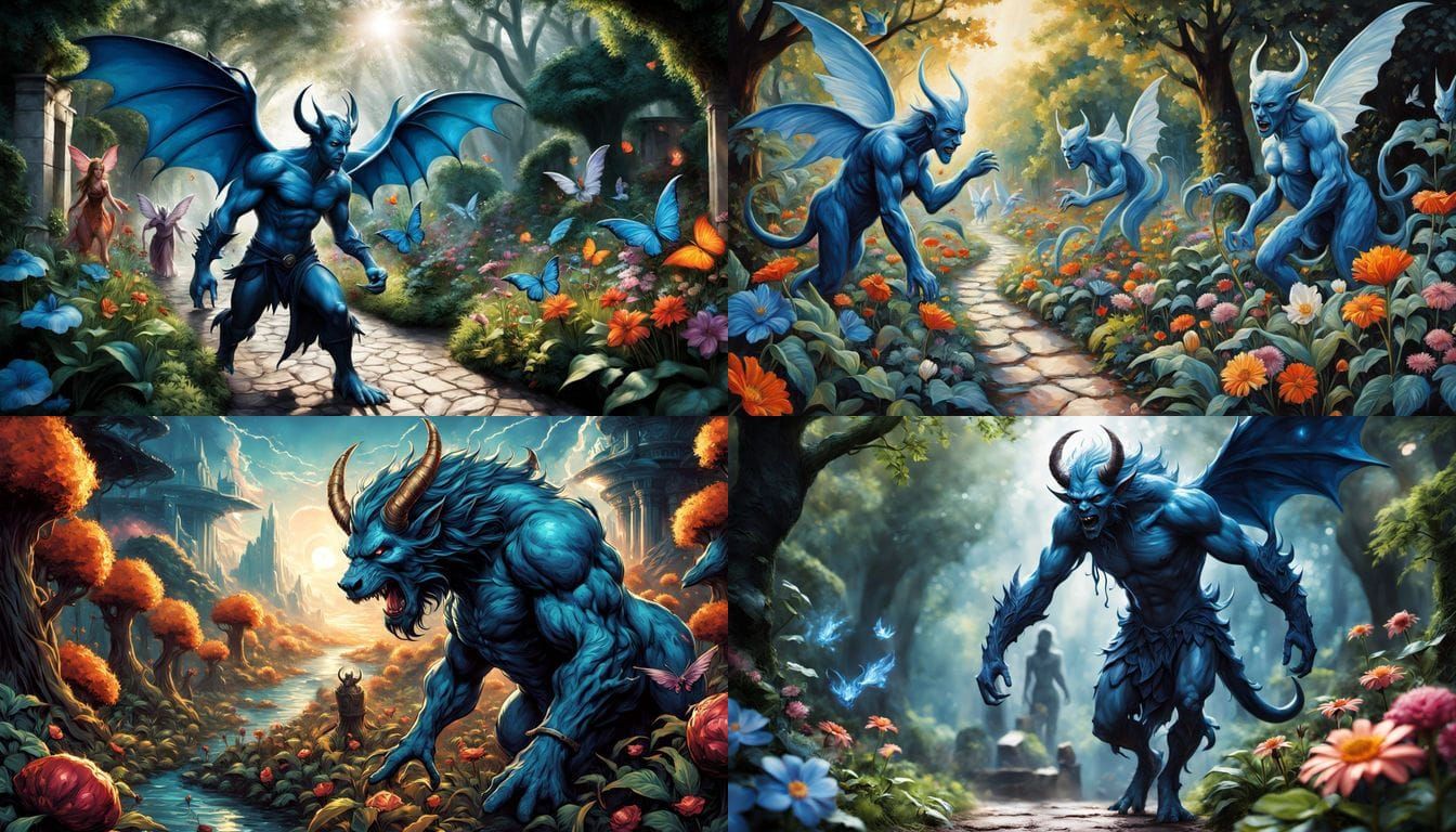 Handsome Demons in Magical Garden: Hyperrealistic Comic Art