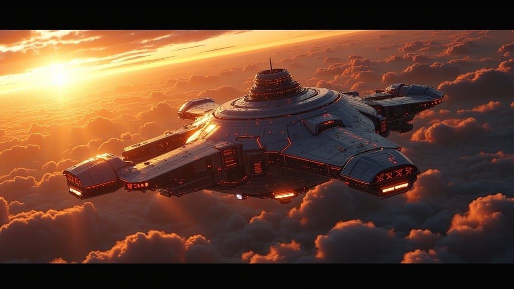 Futuristic Space Station Orbiting Planet in Cinematic Style