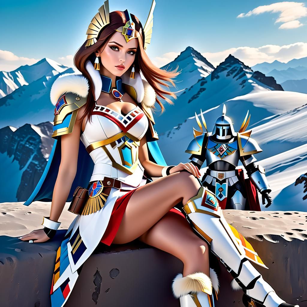 Space Marine Woman in Cybernetic Armor, Geometric Art