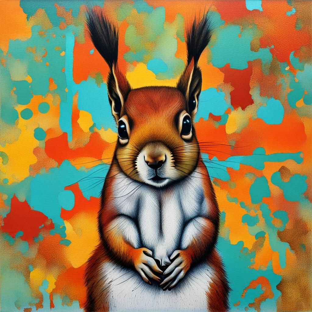 Abstract Squirrel Art with Complementary Colors