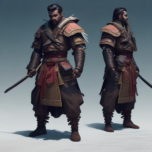 Samurai Warrior Controls Ocean Waves in Digital Painting