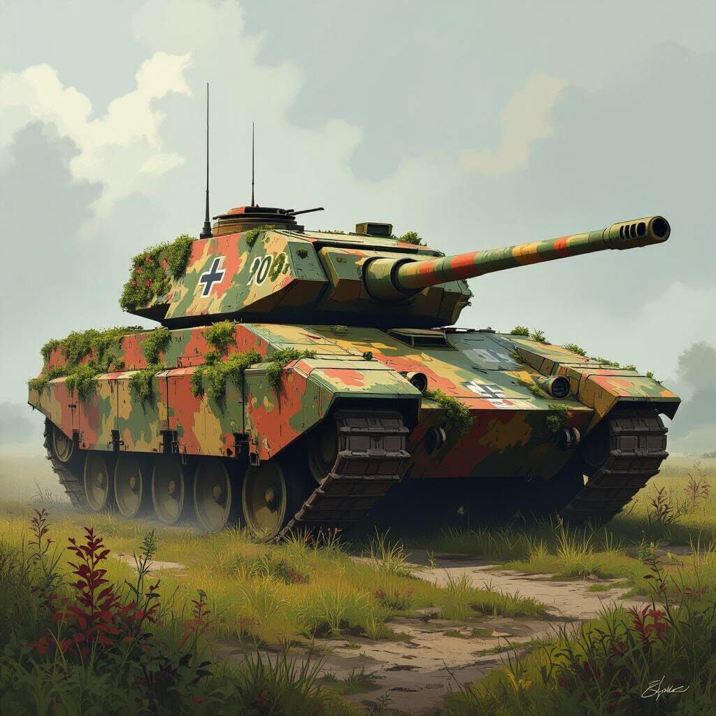 Camouflaged WW2 E100 Tank in Atmospheric Style