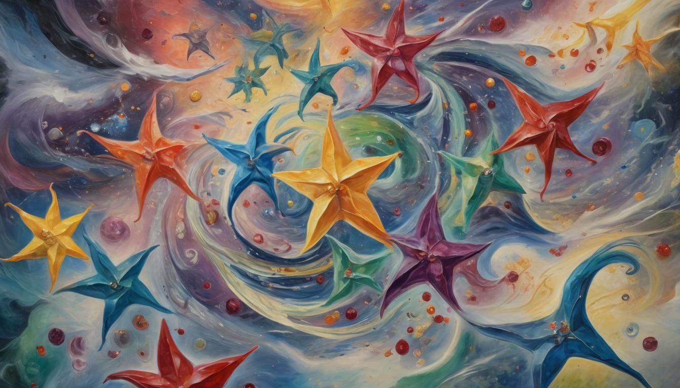 Vivid Jelly Stars Swirling in Impasto Oil Paint
