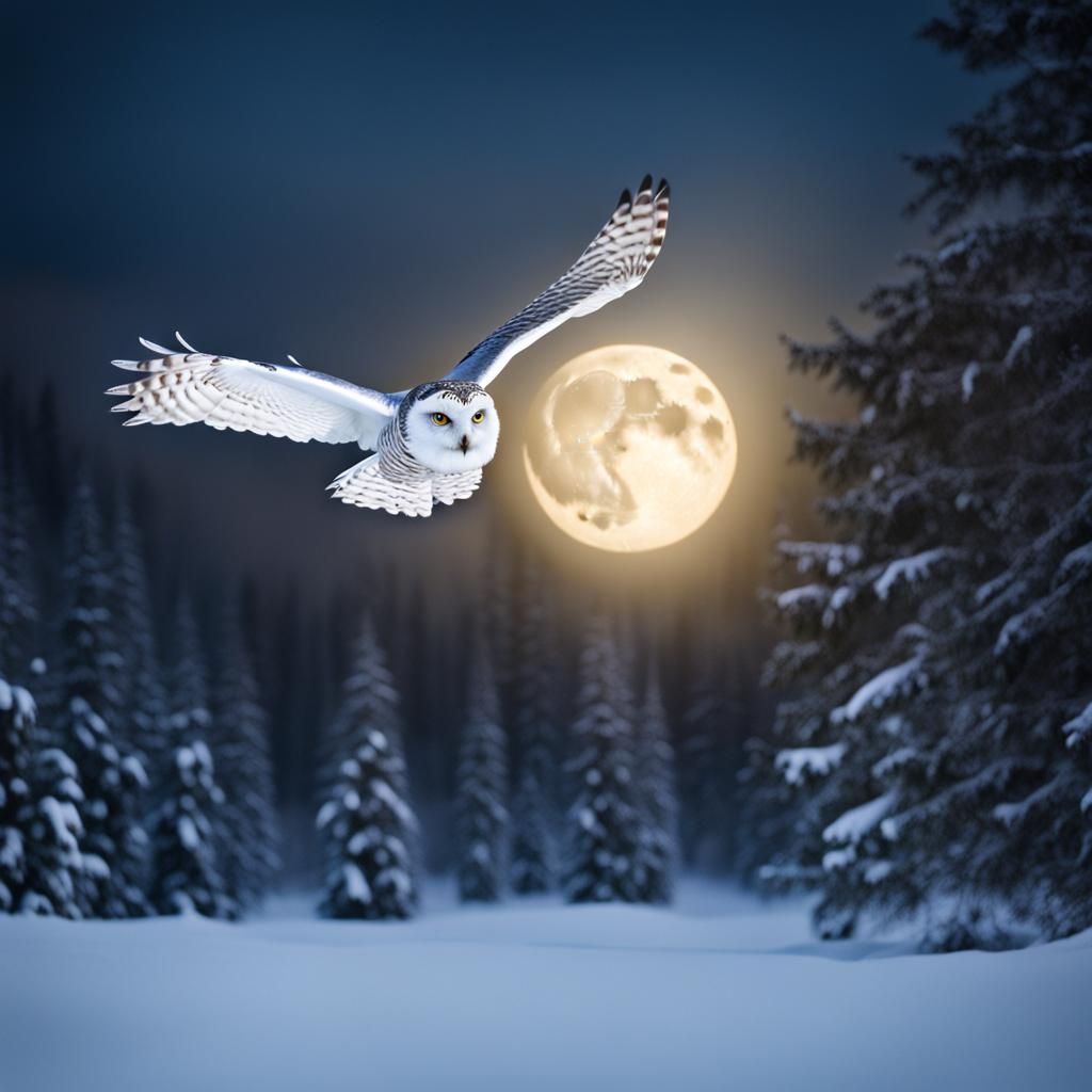 Snow Owl in Flight at Night: Professional Photography