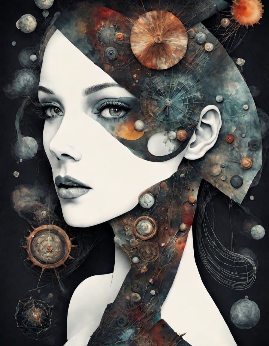 Vibrant Woman in a Geometric Universe