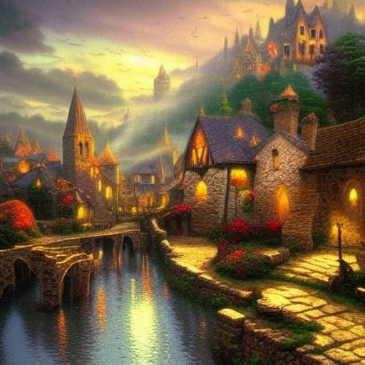 Mystical Medieval Town in Ethereal Fantasy Style