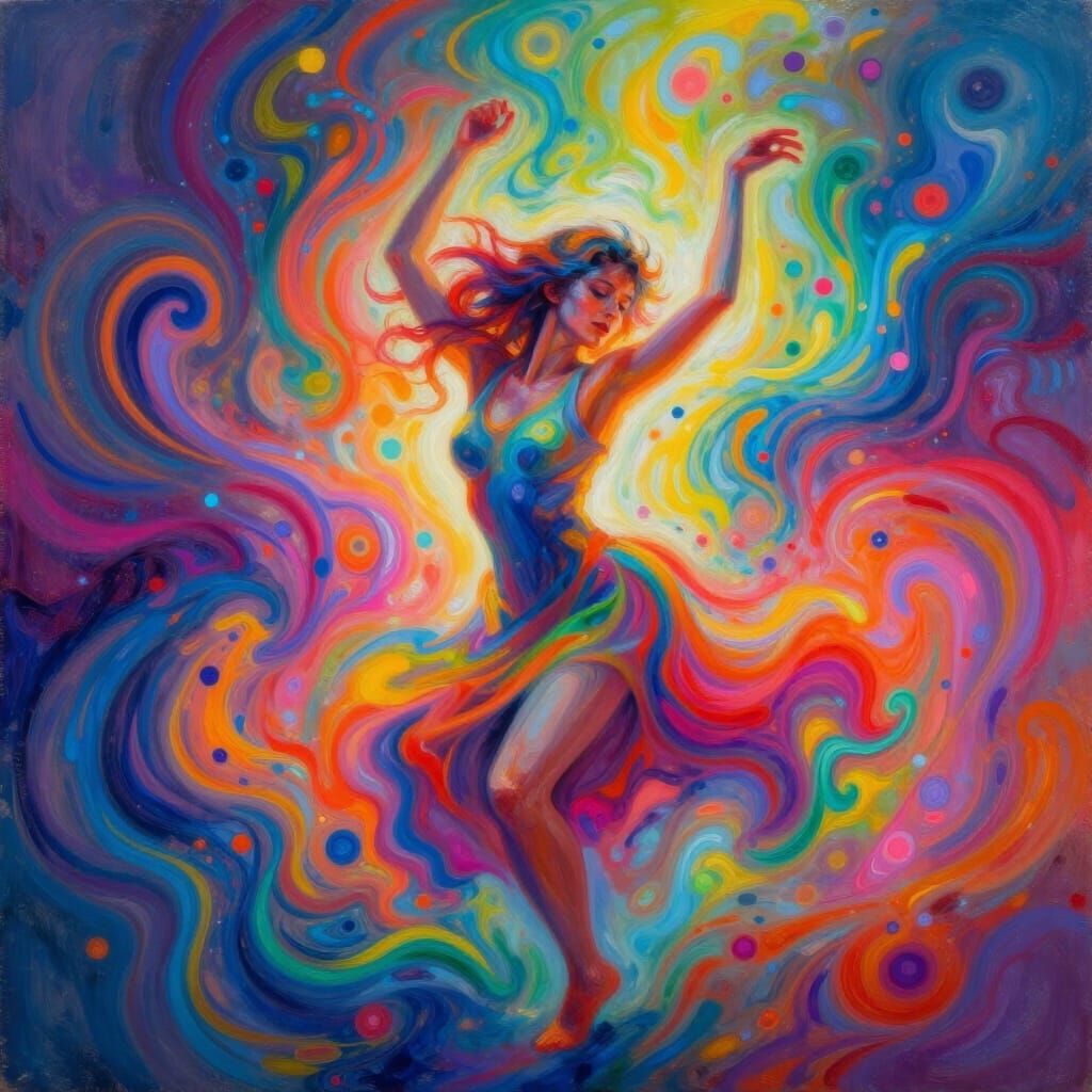 Ecstatic Dancer in Vibrant Psychedelic Light