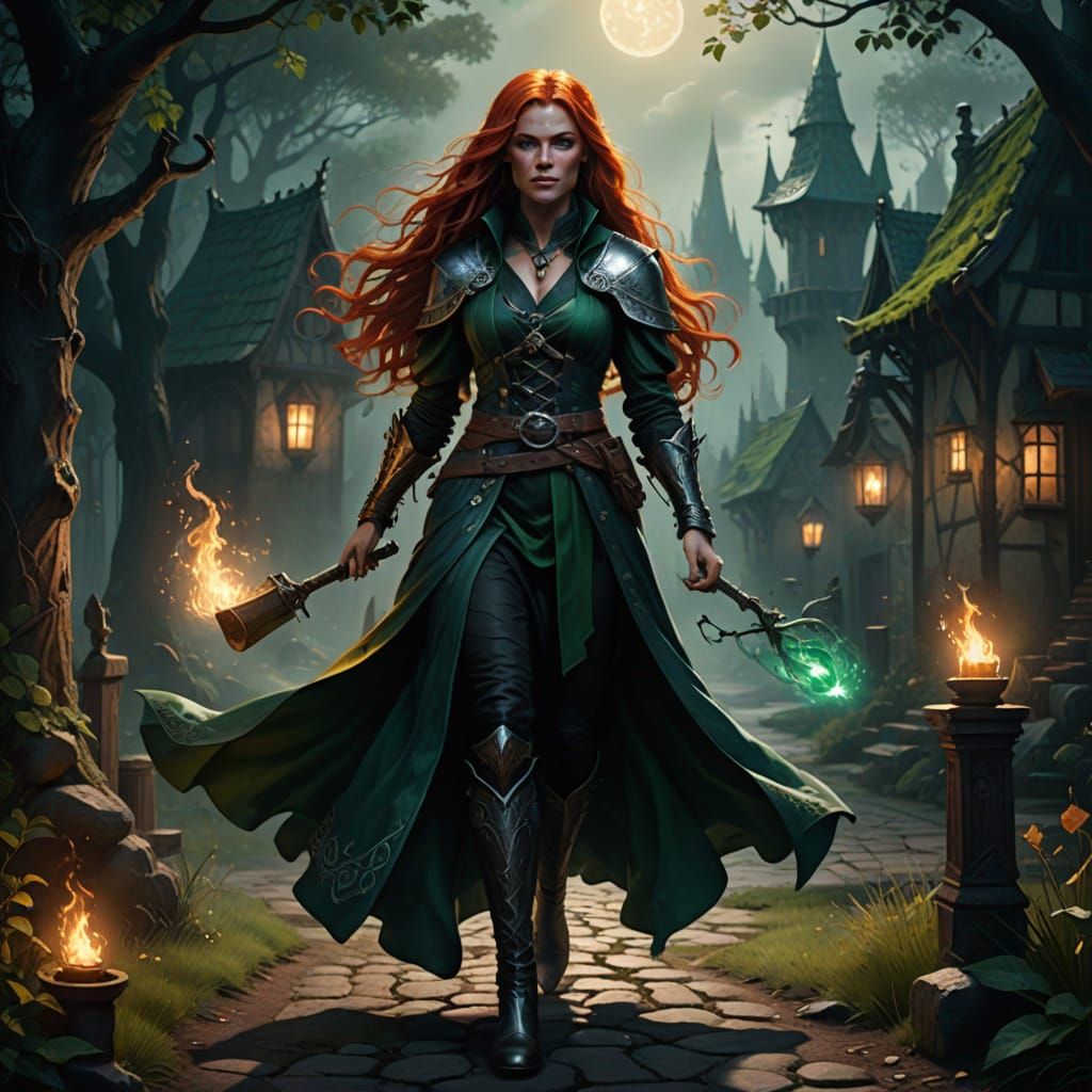 Mysterious Sorceress in Moody Oil Painting Style