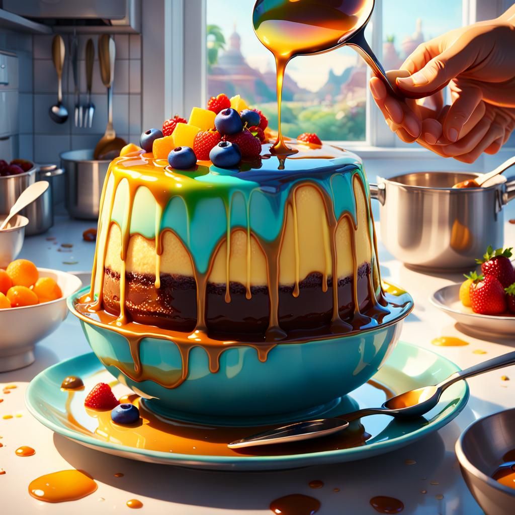 Delicious Pudding Spoonful in Pixar-style 3D Render