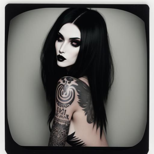 Tattooed Goth Girl Portrait in Polaroid Style