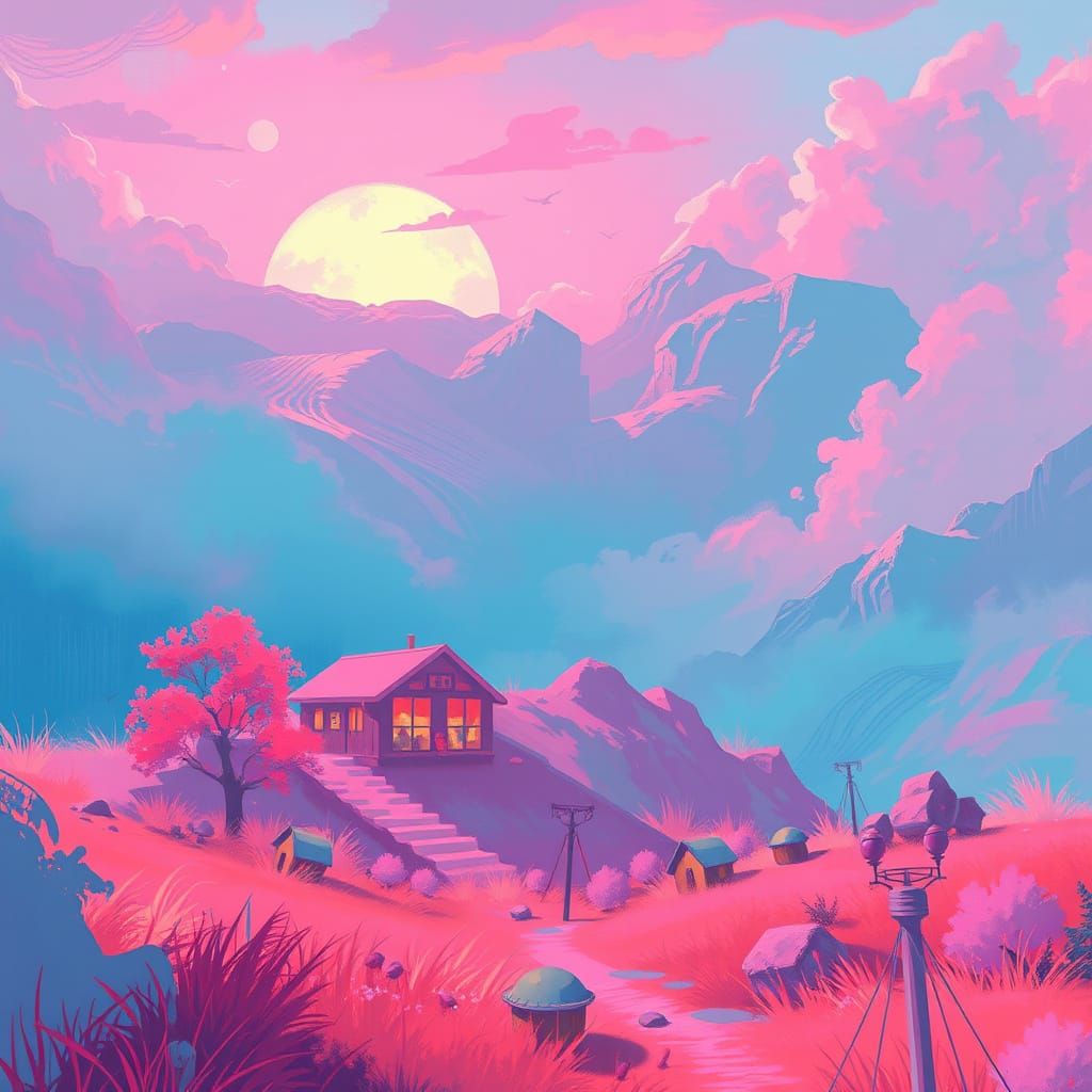 Dreamlike Cyberpunk Scene with Pastel Colors