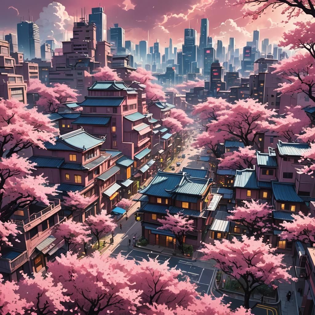 Blossom Storm in a Bright Future City