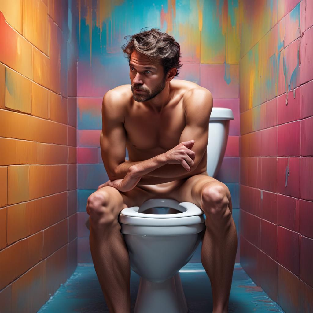 Hyperrealistic Photo of Man on Toilet