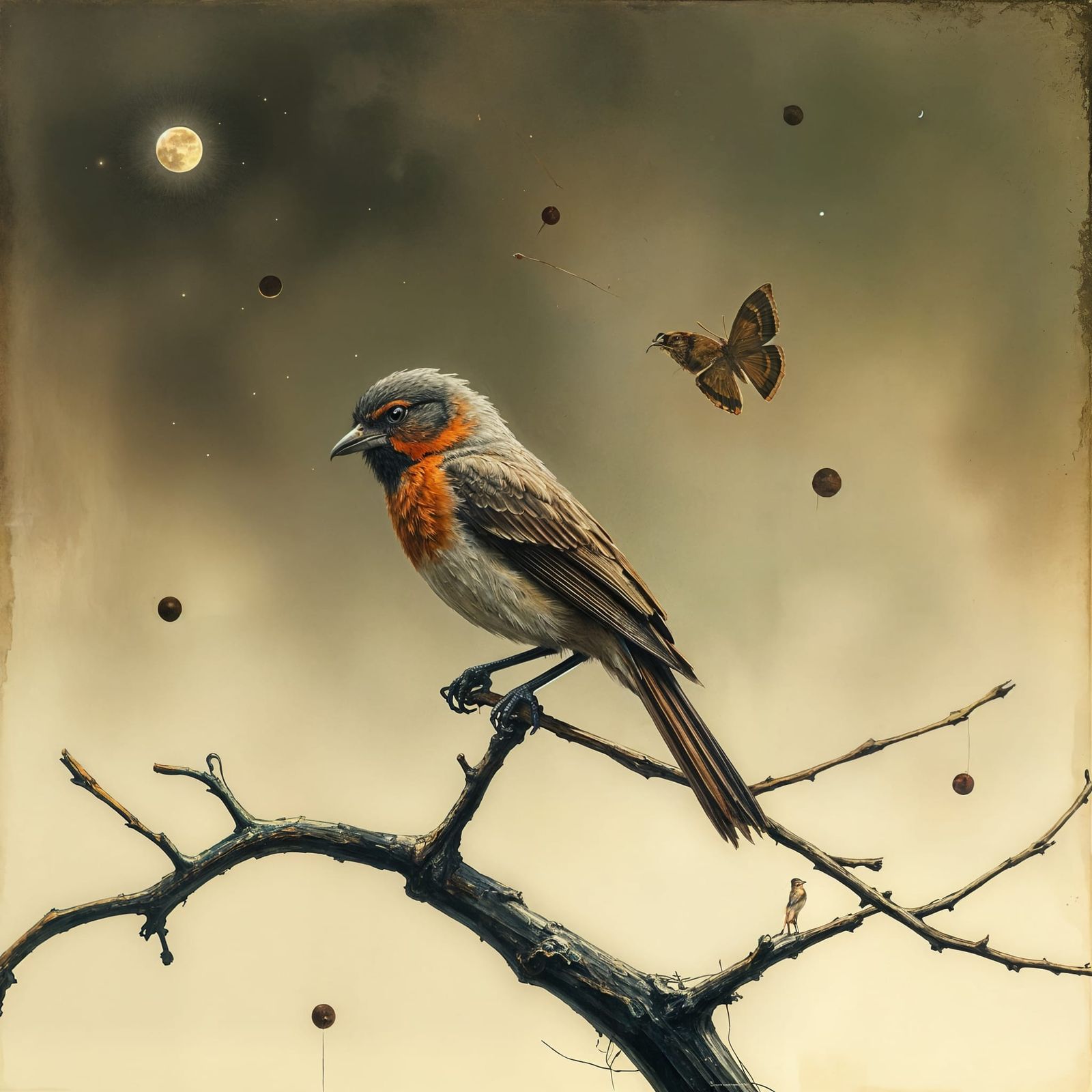 Mysterious, Dreamlike Nightingale Portrait in Watercolor