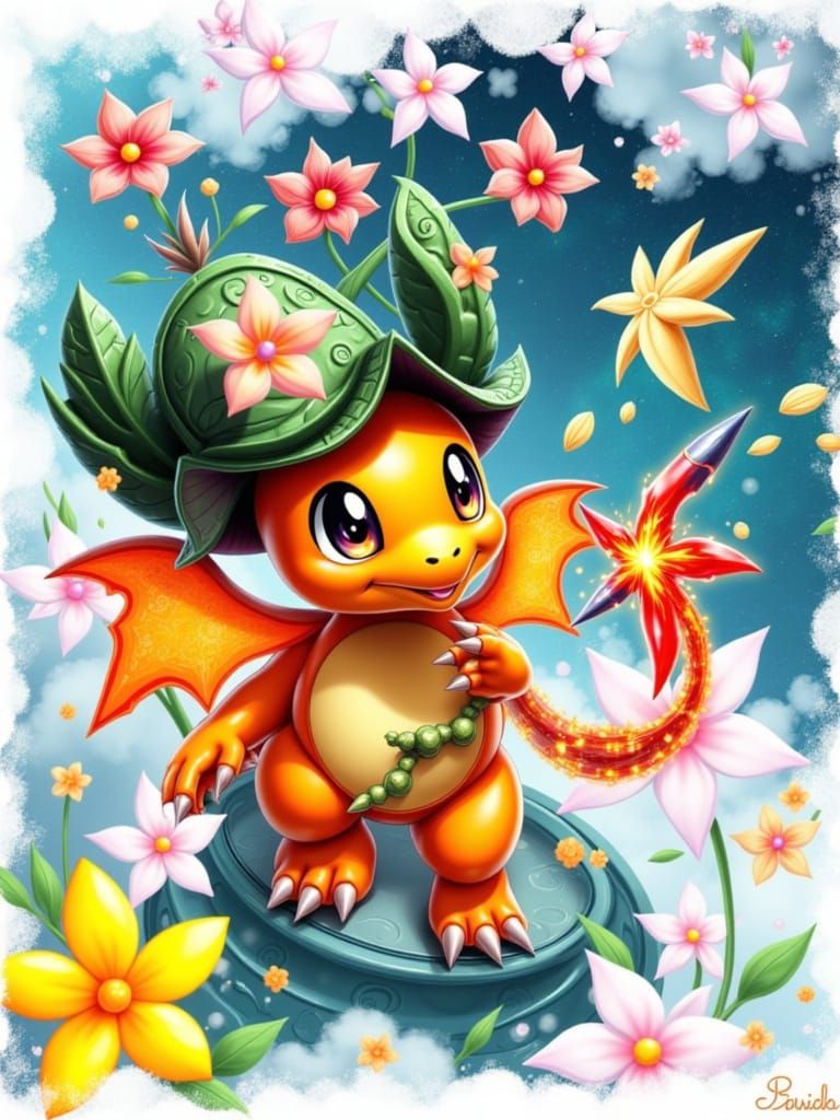Cute Chibi Charmander Breathing Fire, Highly Detailed