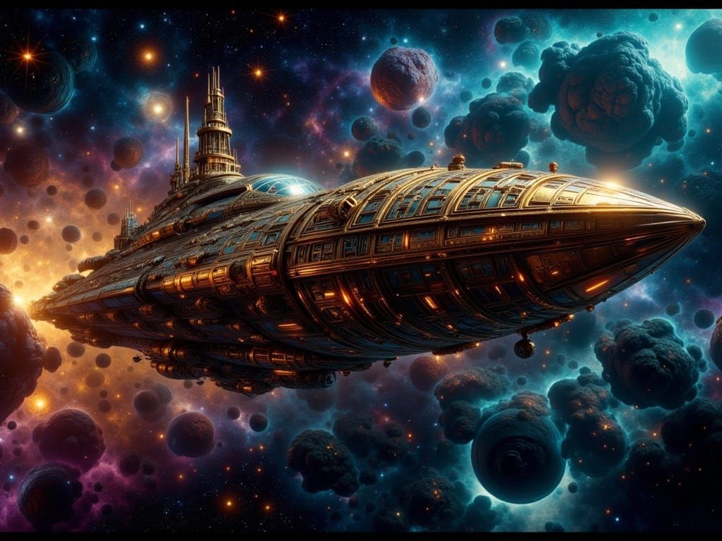 Biomechanical Megastructure Spaceship in Cosmic Galaxy