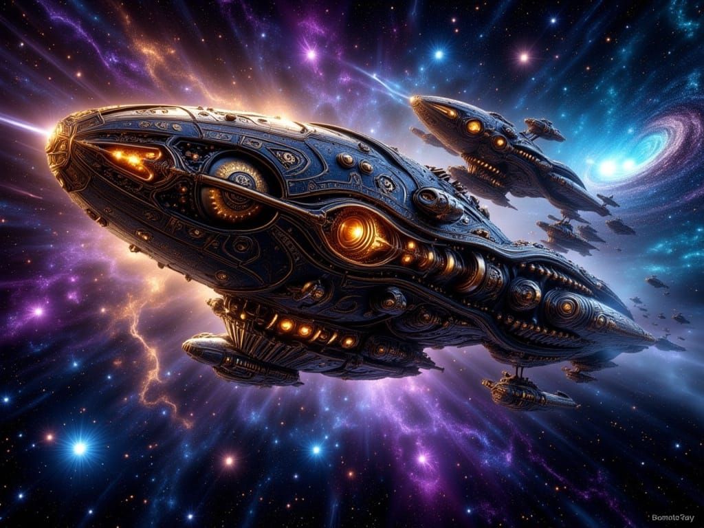 Giger Biomechanical Spaceship in Cosmic Galaxy