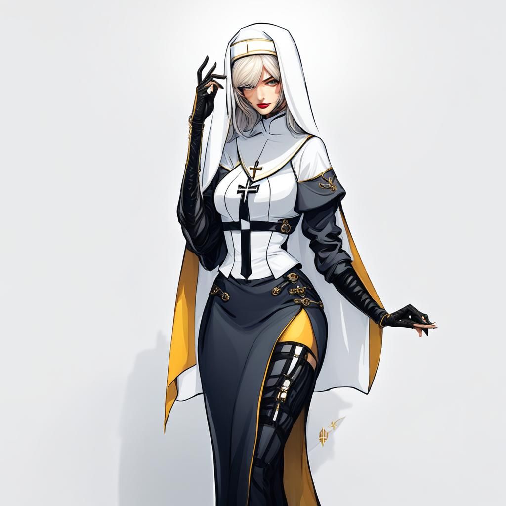Stylized Nun Character in Appealing Style