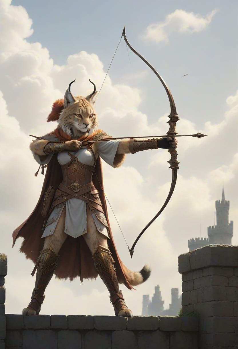 Anthropomorphic Lynx Archer on Battlements in Fantasy Anime ...