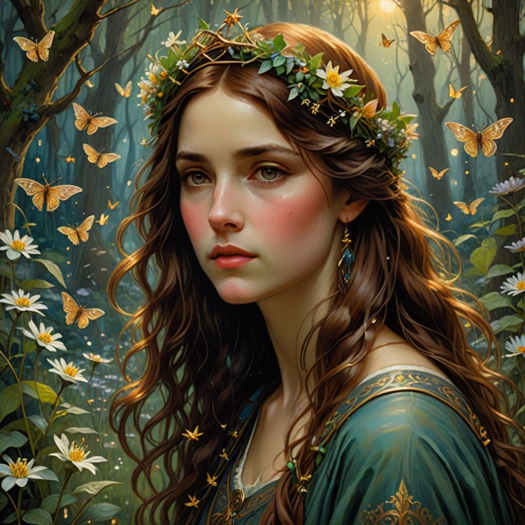 Ethereal Fantasy Woman in Lush Forest