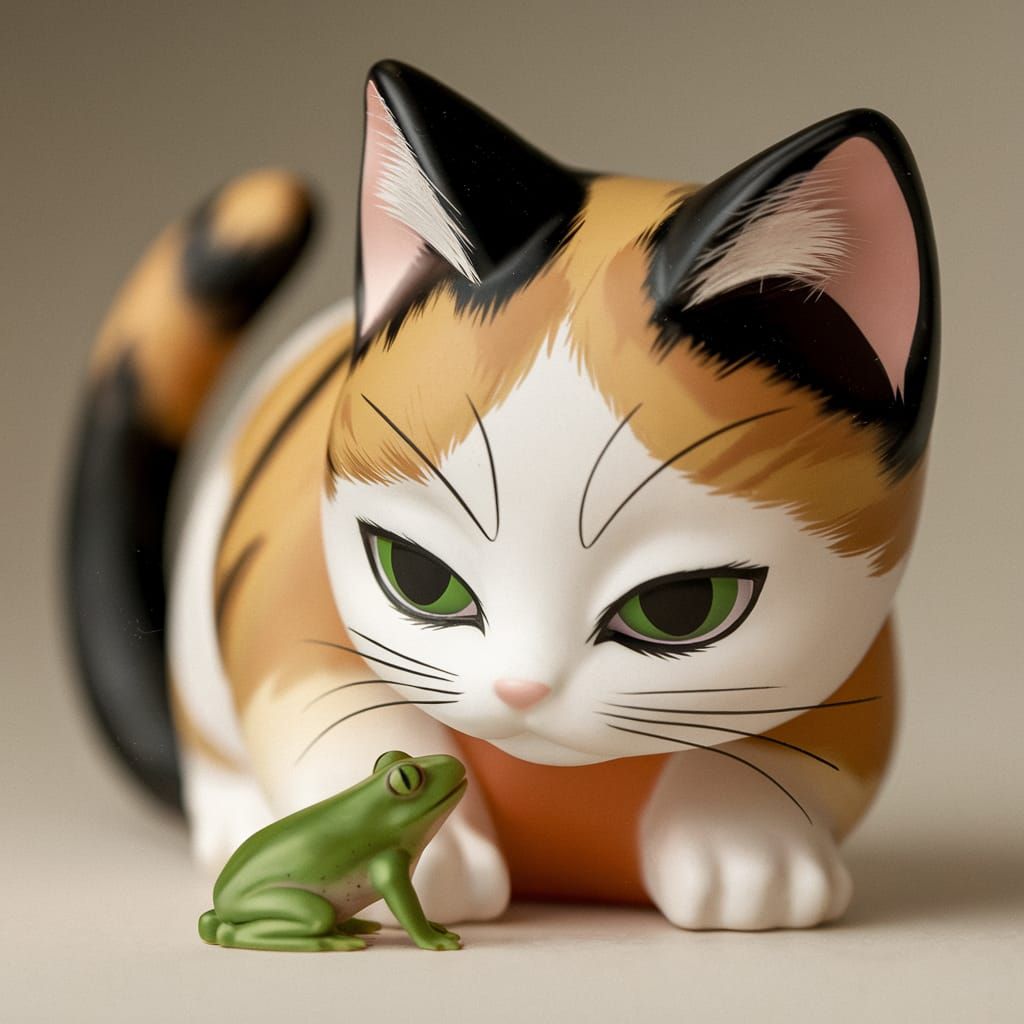 Minimalist Anime Hakata Doll of Calico Cat